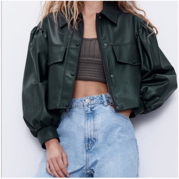 Zara Jackets & Blazers - Zara woman’s green cropped faux leather jacket